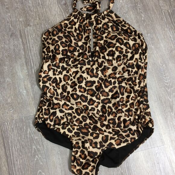 NEW Aqua Eve Leopard 1 Piece Halter Swimsuit Size 22W NWT Wear Two Ways Plus - Picture 4 of 8